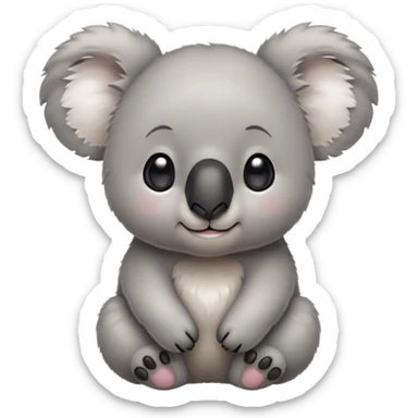 Cinematic Cute Koala Portrait Emoji, Head tilted playfully and inquisitively, featuring a fluffy grey fur with perky, rounded ears and a charming black nose, round, sparkling eyes filled with gentle curiosity, Simplified yet irresistibly adorable features, highly detailed, glowing with a warm, friendly glow, high shine, affectionate and cuddly, stylized with a touch of eucalyptus whimsy, bright and endearing, soft glowing outline, capturing the essence of a mischievous yet loving koala, so playful it feels like it could snuggle out of the screen into your arms! sticker