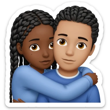 dark skin, black girl with black braids hugging her white boyfriend with straight parted brown hair and olive skin sticker