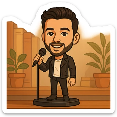 illustration of a pop singer with a microphone in bobblehead style sticker