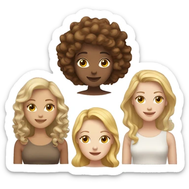 tan woman with curly hair, pale woman with blonde straight hair, pale woman with red straight hair, pale woman with dark brown straight hair, pale woman with light brown wavy hair sticker