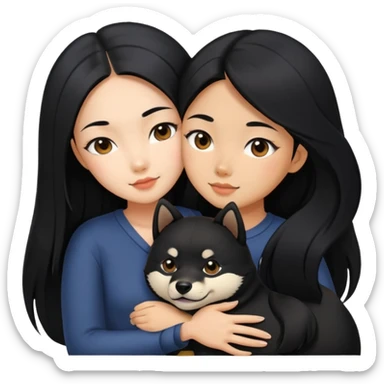 A beautiful girl with long black hair hugs a Black Shiba Lnu sticker
