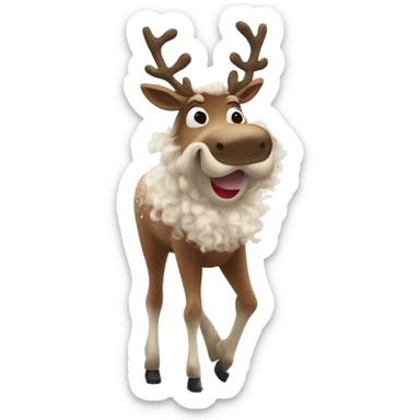 a tap dancing reindeer with curly long frizzy hair and way to much blush on her face  sticker
