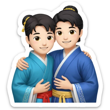 two guys hugging in hanfu sticker