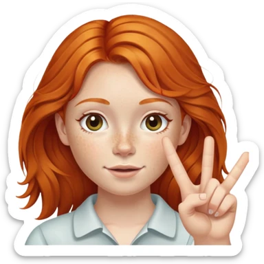 Ginger girl with freckles doing the peace sign sticker