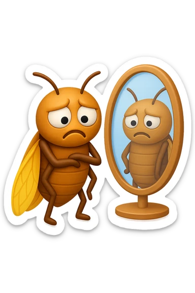 EMOJI STILE IPHONE 3D DI una cicala troste che si guarda allo specchio insoddisfatta del suo fisico, fagli gli occhi bianchi , non solo la pupilla sticker