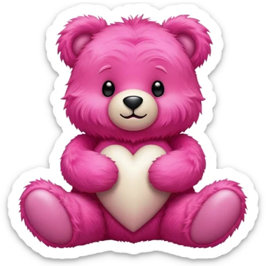 Realistic isolated big full length fluffy hot pink long fuzzy hair valentines Day stuffed Teddy Bear sitting up is happy sticker
