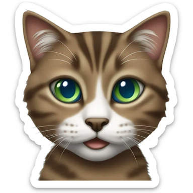 Cheeky fluffy brown tabby cat with white nose and blue green eyes  sticker