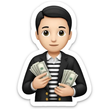 thief with black and white stripe clothes, holding money pack sticker