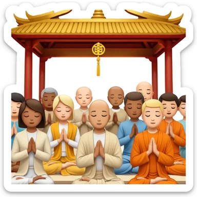 people praying in a Buddhist temple sticker
