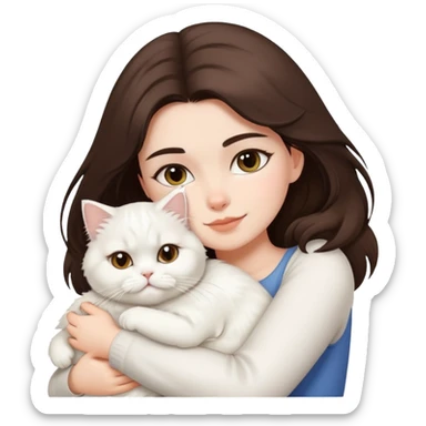 One brunette girl hugging white persian cat sticker