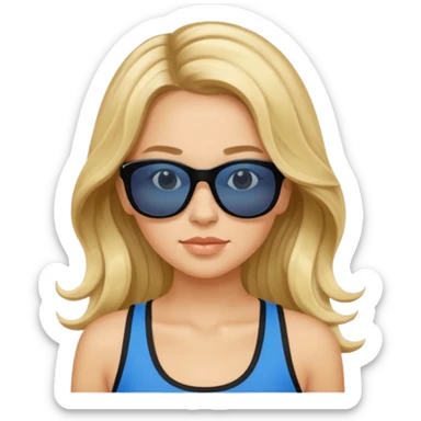 an olive tan woman with long, wavy blonde hair in a blue tank top wearing black Prada sunglasses sticker