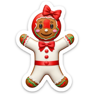 Gingerbread man with a red bow with white logotype "S" sticker