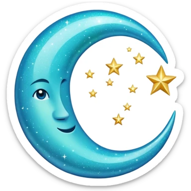 Glitter cian crescent moon sticker