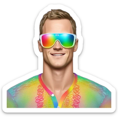 Fancy disco Jonathan Toews wearing rainbow lace shirt and wearing VR glasses sticker