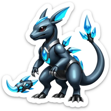 Shiny Futuristic Dusknoir-Salandit-Glaceon-Fakémon-hybrid-creature (full body)  sticker
