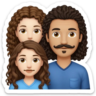 Couple emoji: girl is pale with brown straight long hair and boy is tan with black curly hair with a mustache and a goatee sticker