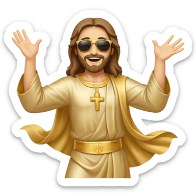 dancing figure of rejoicing Jesus with  sunglases golden  sticker