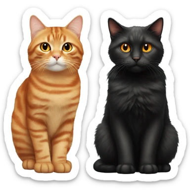 Tabby cat and orange cat and black fluffy cat standing next to eachother sticker