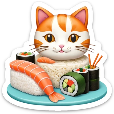 cat with a birthday cake made out of sushi sticker