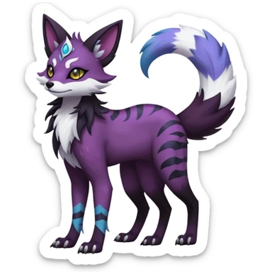 Kawaii dark black purplish blackish edgy fantasy ethereal feline-vernid-sergal-monster-furret-Lycanroc-umbreon-fursona animal creature full body with intricate markings  sticker