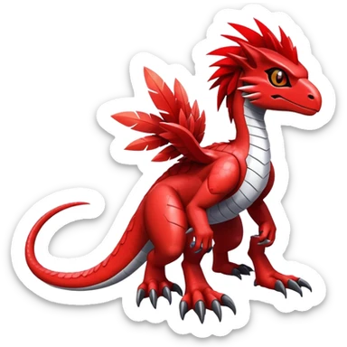 Furry feather-mane Cool Edgy Futuristic shiny Digimon-Fakemon-Guilmon-Velociraptor full body   sticker