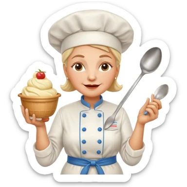 Old femaleChef trying multiple scoops of gelato sticker