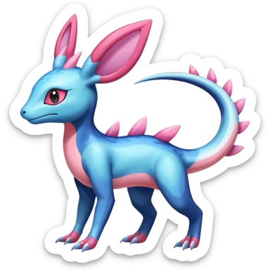 Shiny Horned Helioptile-Salandit-Sylveon-Amaura-Fakémon-hybrid-creature (full body)  sticker