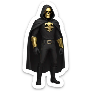 Bounty Hunter Boss with black cape and a gold skull mask from death Stranding, full body view sticker
