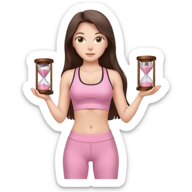 white brunette girl long hair with hazel eyes in light pink workout with hourglass figure sticker