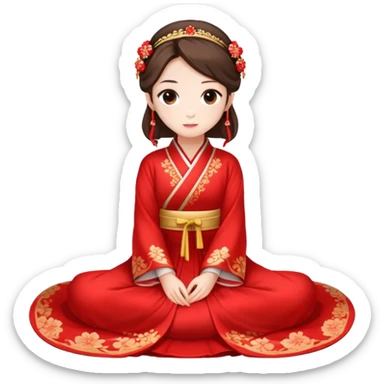 Beautiful girl wearing red Hanfu wedding dress sitting sticker