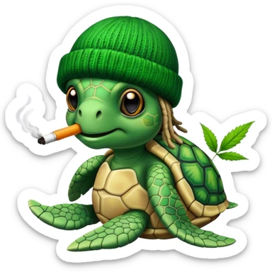 Sea turtle, smokin weed. wearing a rasta beanie with dreads. sticker