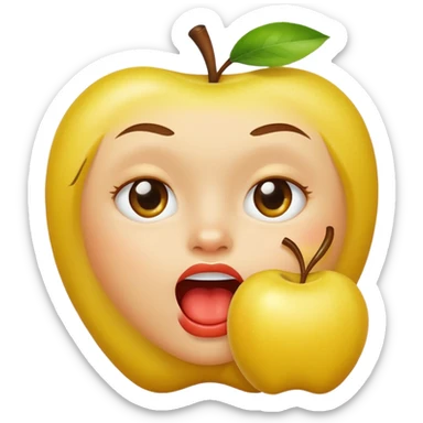 Yellow apple emoji biting lip and raising one eyebrow sticker