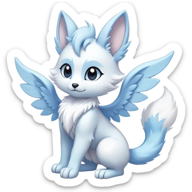 Angelic white and light blue ear-wings Kawaii dark fantasy ethereal anthro fursona Fakemon with tufted tail  sticker