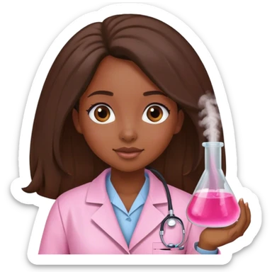 Black girl with long  hair is a scientist with pink lab coat sticker