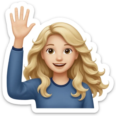 18 year old girl with long wavy dirty blonde hair waving cheerful expression sticker