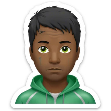 Park is a middle-aged man, around 35 years old, green tracksuit,  His black hair, streaked with strands of gray, is unkempt and damp with sweat. sticker