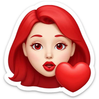 face blowing a kiss with exaggerated puckered lips and a big heart sticker