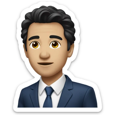 Handsome male, black hair, wearing dark blue suits, Background with buildings, white skin, pampadour cut with fade sticker