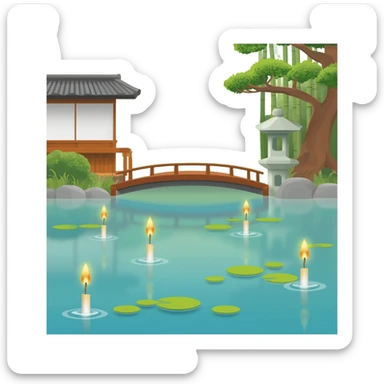 Small tea Candles floating on a pond zen Japanese garden  sticker