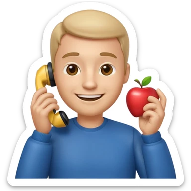 3D emoji style man talking on phone, holding a smartphone to his ear, smiling, rounded face, soft shading, glossy texture, Apple iOS emoji style, clean white background, centered, high detail, sticker style
 sticker