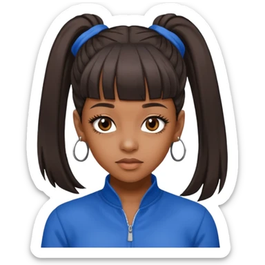 Lisa Left Eye Lopes with dark brown long ponytail hair, brown eyes, blue outfit sticker