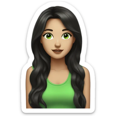 girl with dark hair and green eyes enjoys listen to music sticker