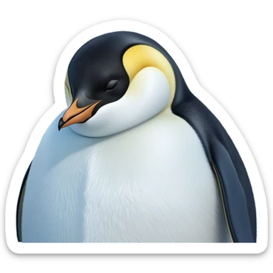 Meme-Worthy cute Sleeping Emperor Penguin Portrait Emoji, Head resting peacefully with a contented smile, showcasing luxuriously soft feathers and a serene, slumbering gaze, Simplified yet hilariously adorable features, highly detailed, glowing with a soft, drowsy polar light, high shine, relaxed and utterly lovable, stylized with an air of playful laziness, bright and heartwarming, soft glowing outline, capturing the essence of a comically sleepy emperor that feels destined to become the next viral sensation of adorable rest! sticker
