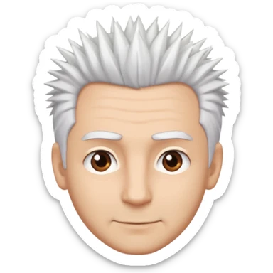 A light-skinned man with spiky white hair, brown eyes, and a slight smile. sticker