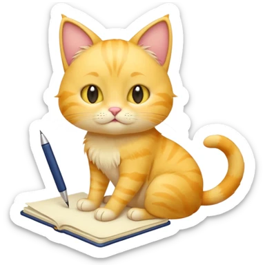 cute yellow lazy cat with full body with note and pen and no clothes sticker