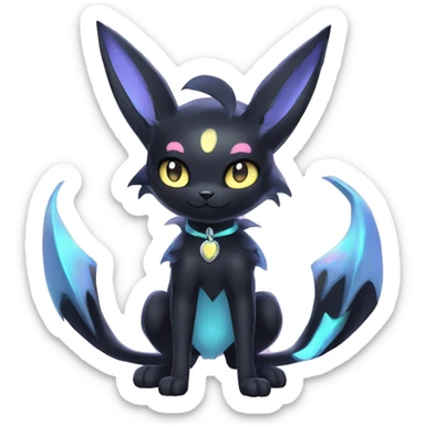 Shiny Cool Edgy pastel Black beautiful ethereal fantasy Kawaii Sona Umbreon-Noibat-Litten-Fakemon-cat-animal with edgy bat-ears black mane vtuber model Full Body sticker