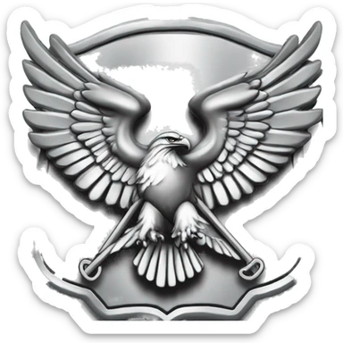 Create an emoji of a US Army O-6 Colonel insignia: a silver eagle with outstretched wings, clutching arrows and a shield on its chest. Ensure it is distinctly silver. sticker