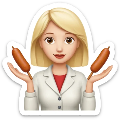 Naked blonde with both hands holding weiner sticker