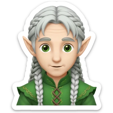 braid silver hair man elf, green cloth sticker
