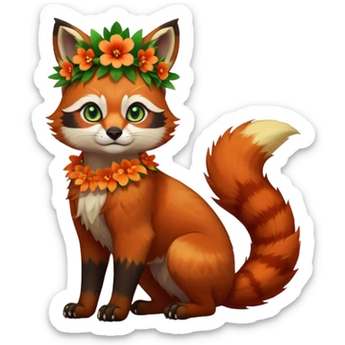 Colorful dark tropical exotic cute cool beautiful shiny beautiful fantasy-caracal-civet-genet-Gryphon-Cacomistle-Trico-Red-Panda-oncilla-animal-Fakémon-hybrid-fursona (full body) sticker